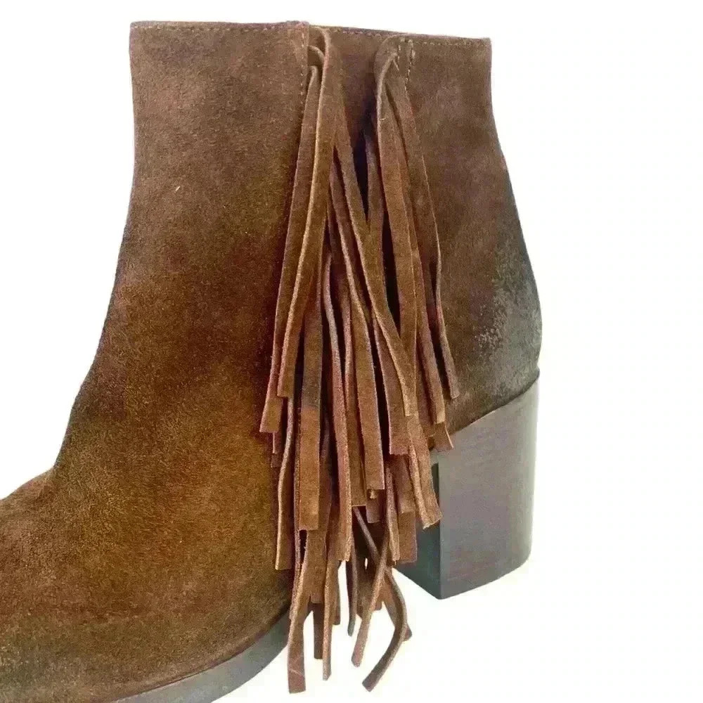 Vince Camuto Brown Suede Fringe Ankle Bootie, Size 8, Boho Western Cowgirl Style - Picture 12 of 17